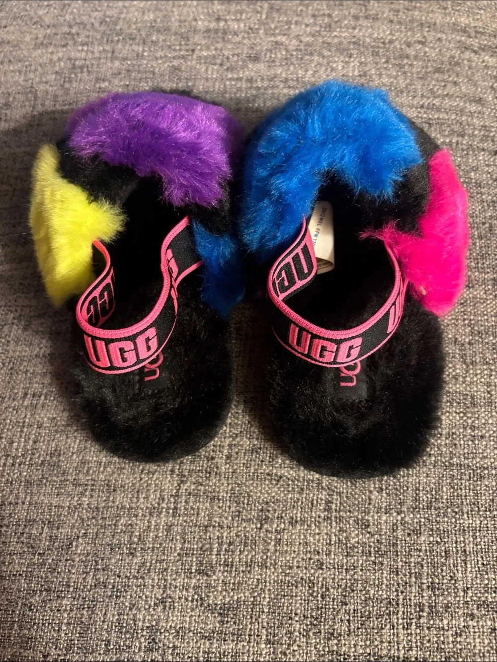 UGG Kids Fluff Yeah Multicolor Rainbow Fur Slingback Slippers Little Kid Size 9